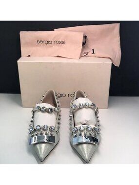 Sergio Rossi Silver Embellished Women's Shoes